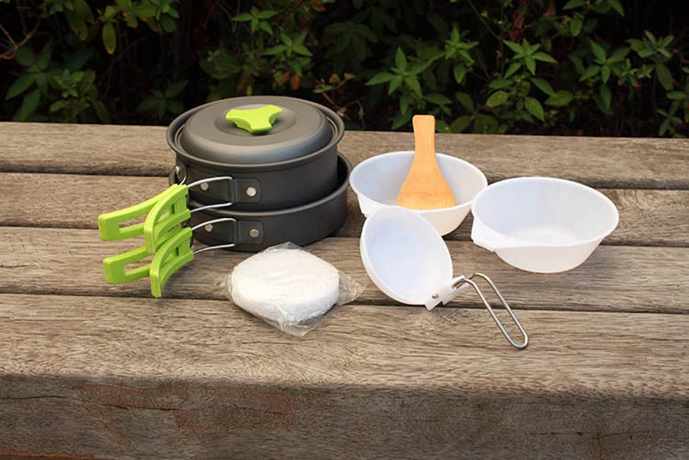 6pcs/set Portable 2-3 Persons Cookware Bowl Pot Spoon for Outdoor Camping Hiking Backpacking Travel Tableware Picnic Accessories