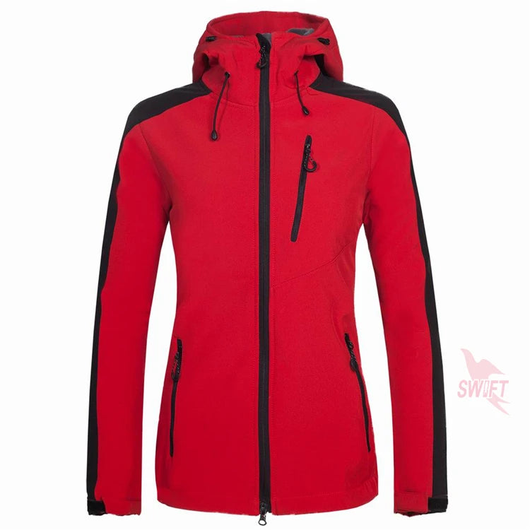 Customize LOGO Thermal Fleece Waterproof Hoodies Softshell Jacket Women Windproof Outdoor Hiking Camping Trekking Clothing