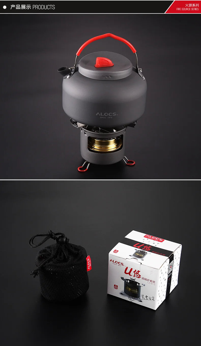 ALOCS B13/K04 Outdoor Camping Alcohol Burn Stove with Stand Folding Picnic Outdoor Stove Camping Cookware with Kettle