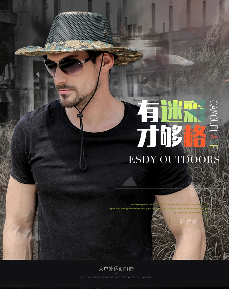 Men's Summer Fisherman Hat Outdoor Sunscreen Camouflage Helmet Sun Hat Men's Beach Mountaineering Fishing Cap  B-8284