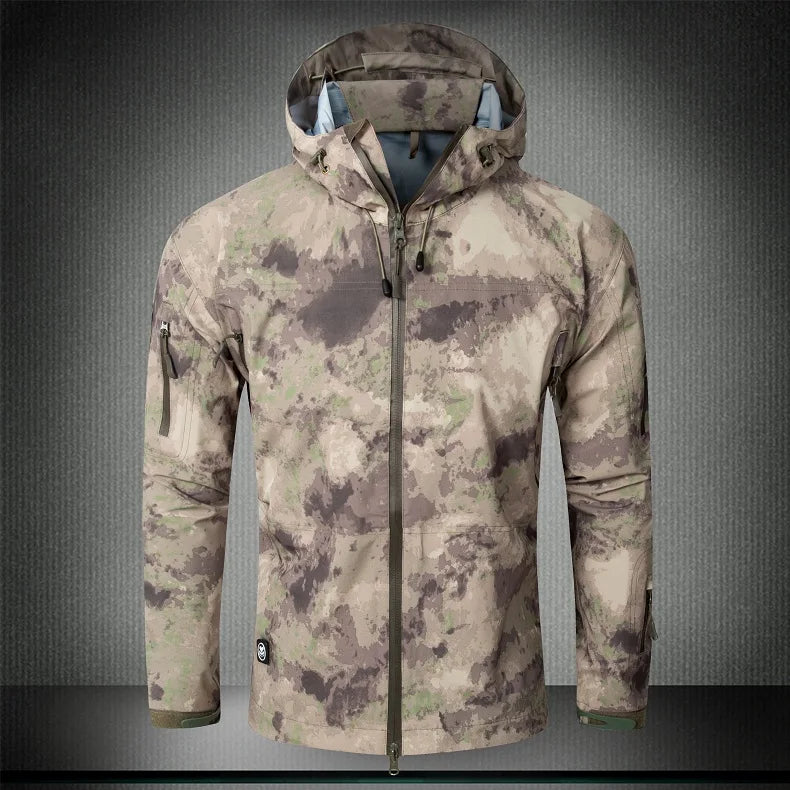 Outdoor Waterproof Hard Shell Jacket Men Camouflage Hooded Hardshell Thin Pressure Glue Windbreaker Coat Tops