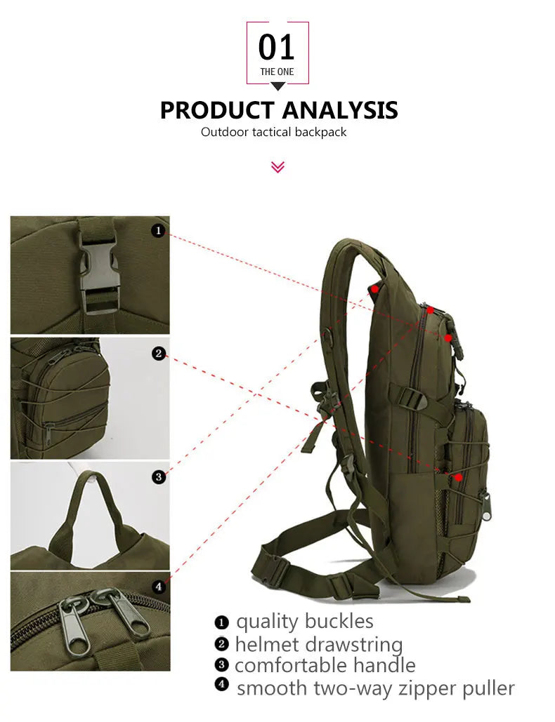 15L Molle Tactical Backpack Bicycle Backpacks Outdoor Sports Cycling Hydration Climbing Hiking Camping Hiking Fishing Bike Bag