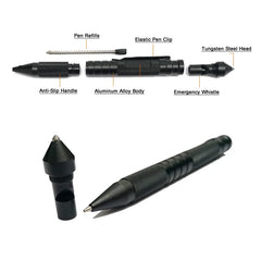 Multi Function Portable Tactical Pen Self Defense EDC Tool Emergency Whistle Window Breaker For Outdoor Camp Hiking Car Survival