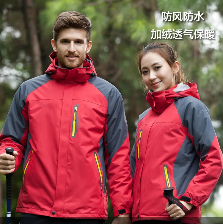 3 In 1 Windproof Waterproof Climbing Clothing Winter Thick Warm Two-Piece Set Men Women Coat Camping Hiking Trekking Jackets