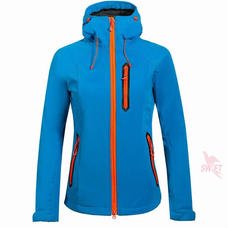 Customize LOGO Warm Fleece Softshell Jacket Women Outdoor Trekking Fishing Hiking Clothing Windproof Waterproof Ski Hooded Coat