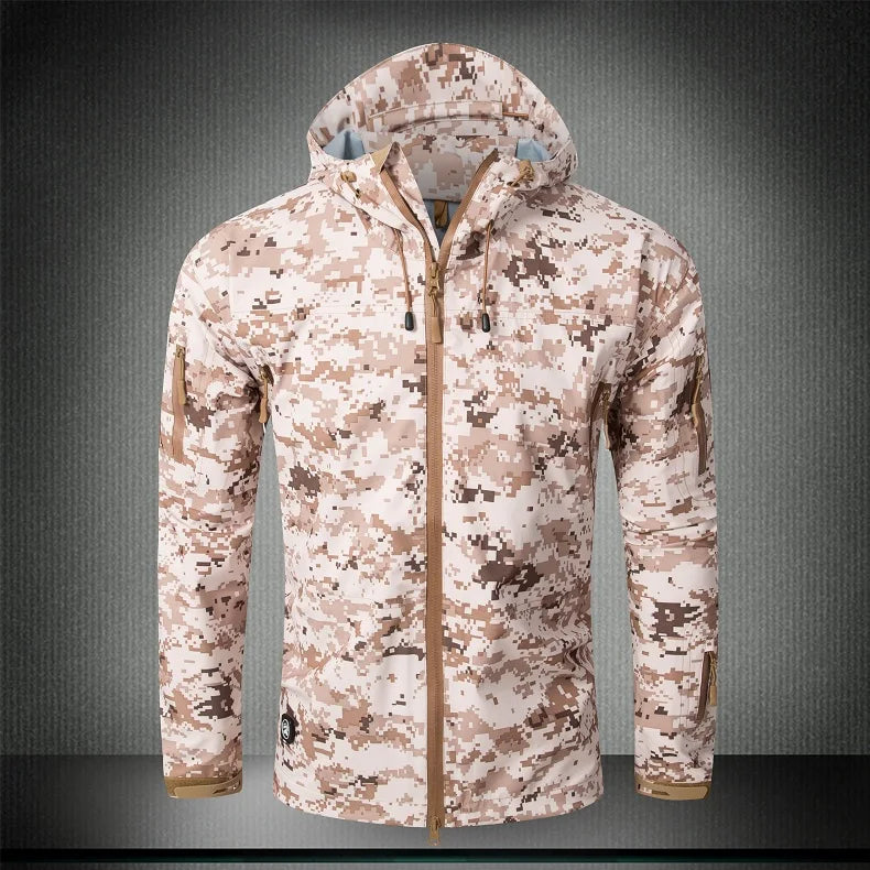 Outdoor Waterproof Hard Shell Jacket Men Camouflage Hooded Hardshell Thin Pressure Glue Windbreaker Coat Tops