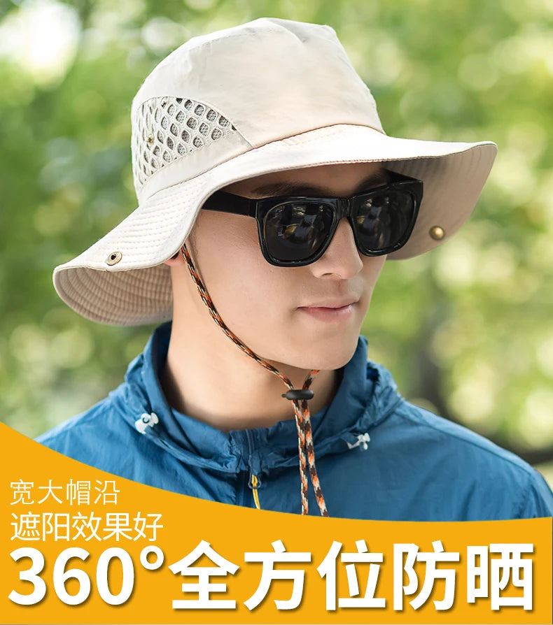 Men's Fishing Sun Hat Wide Brim Mountaineering Sun Hat Summer Outdoor Helmet Sun Cap  Fisherman's Hat B-8272