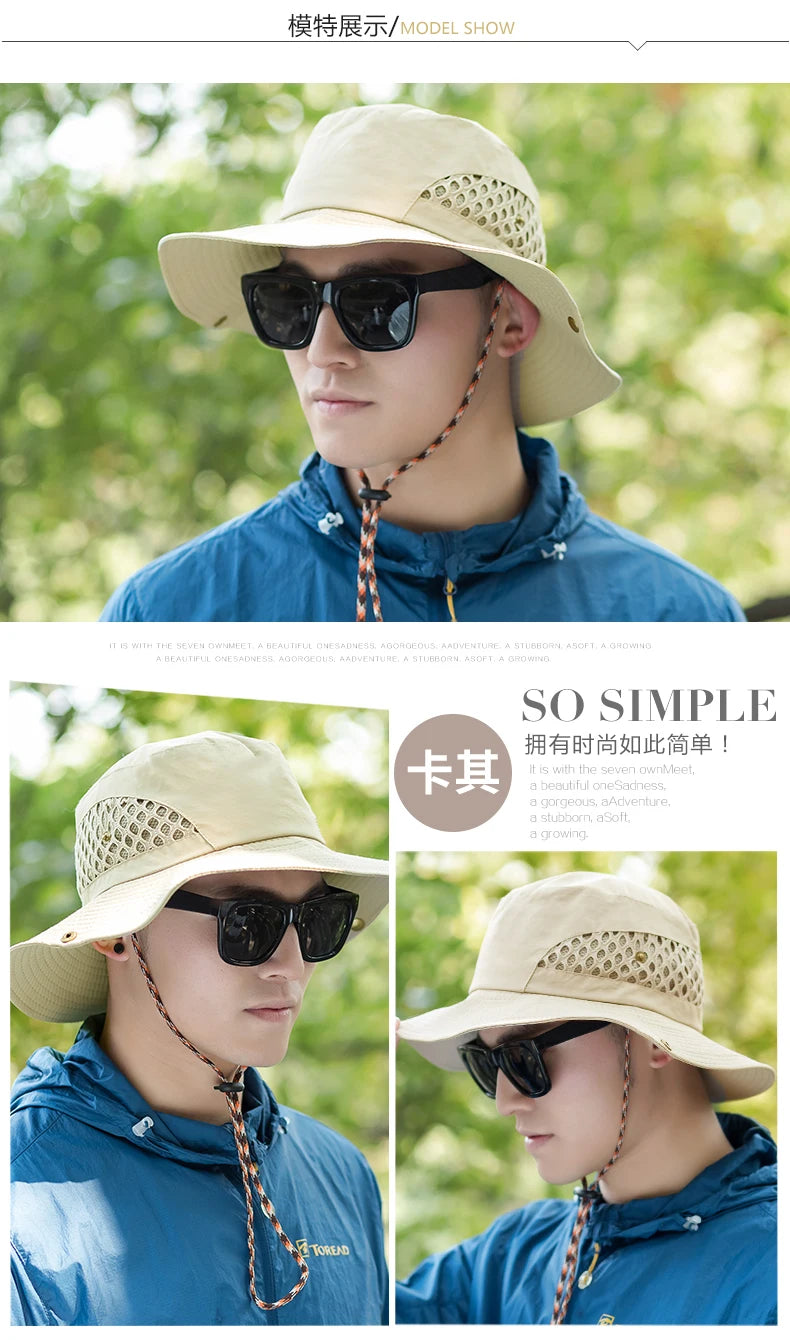 Men's Fishing Sun Hat Wide Brim Mountaineering Sun Hat Summer Outdoor Helmet Sun Cap  Fisherman's Hat B-8272