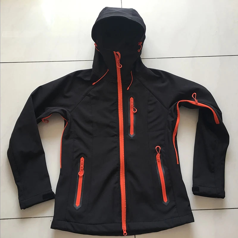 Customize LOGO Warm Fleece Softshell Jacket Women Outdoor Trekking Fishing Hiking Clothing Windproof Waterproof Ski Hooded Coat