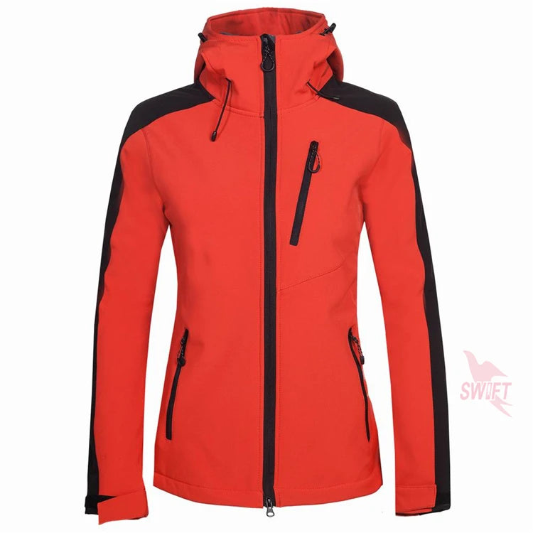 Customize LOGO Thermal Fleece Waterproof Hoodies Softshell Jacket Women Windproof Outdoor Hiking Camping Trekking Clothing