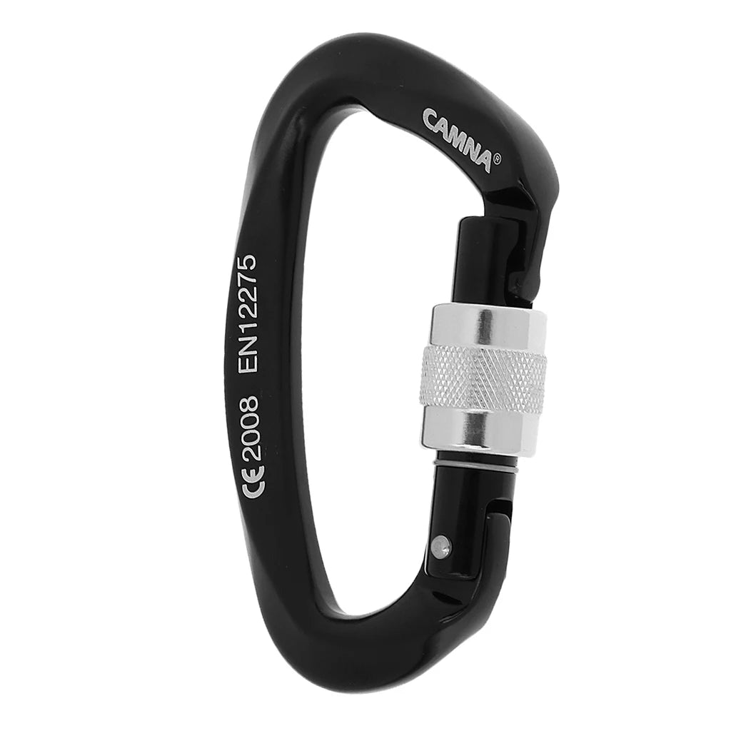 2 in 1 25KN Rock Climbing Screw Lock Carabiner + 35KN Figure 8 Rappelling Rope Descender Black