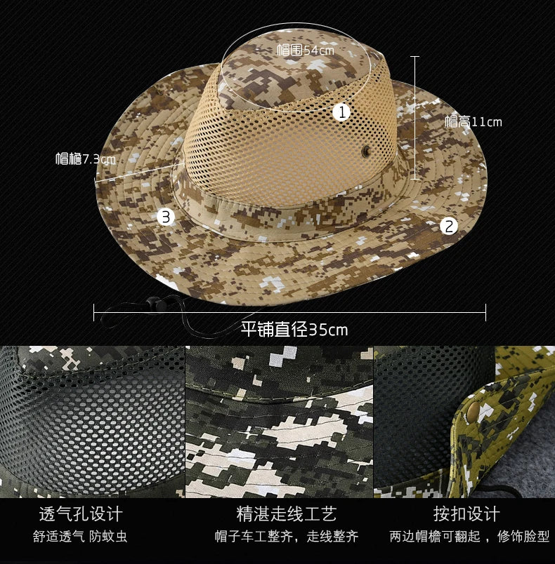 Men's Summer Fisherman Hat Outdoor Sunscreen Camouflage Helmet Sun Hat Men's Beach Mountaineering Fishing Cap  B-8284