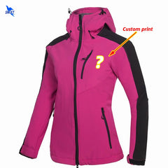 Customize LOGO Thermal Fleece Waterproof Hoodies Softshell Jacket Women Windproof Outdoor Hiking Camping Trekking Clothing