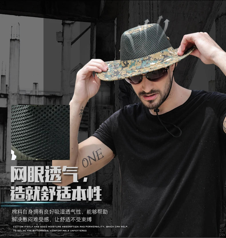 Men's Summer Fisherman Hat Outdoor Sunscreen Camouflage Helmet Sun Hat Men's Beach Mountaineering Fishing Cap  B-8284