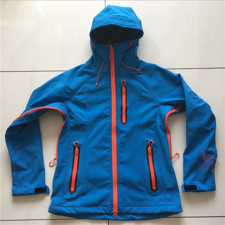 Customize LOGO Warm Fleece Softshell Jacket Women Outdoor Trekking Fishing Hiking Clothing Windproof Waterproof Ski Hooded Coat