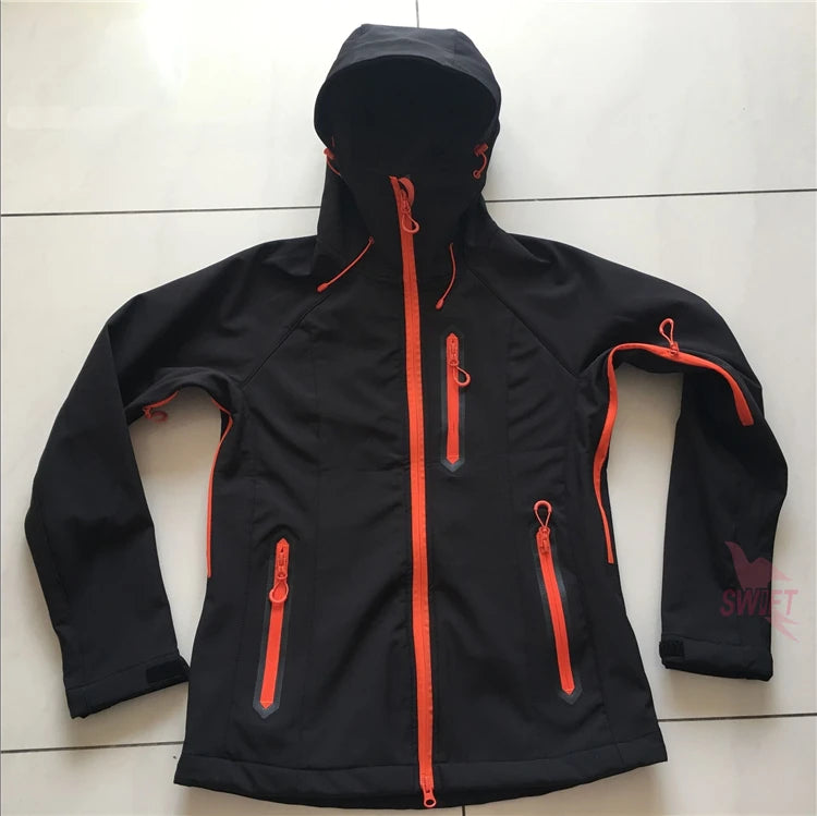 Customize LOGO Warm Fleece Softshell Jacket Women Outdoor Trekking Fishing Hiking Clothing Windproof Waterproof Ski Hooded Coat