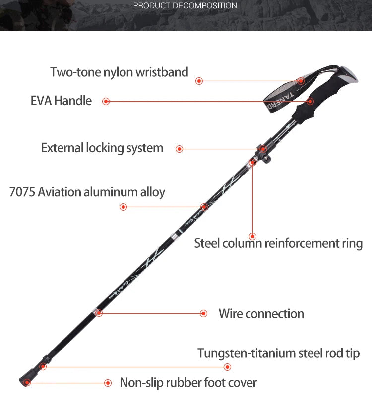 5-Section Outdoor Fold Trekking Pole Camping Portable Walking Hiking Stick For Nordic Elderly Telescopic Club Easy Put Into Bag