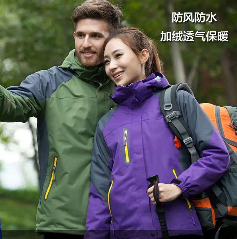 3 In 1 Windproof Waterproof Climbing Clothing Winter Thick Warm Two-Piece Set Men Women Coat Camping Hiking Trekking Jackets