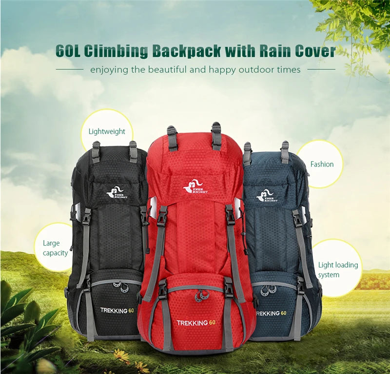 2024 New 60L Outdoor Backpack Camping Climbing Bag Waterproof Mountaineering Hiking Backpacks Molle Sport Bag Climbing Rucksack