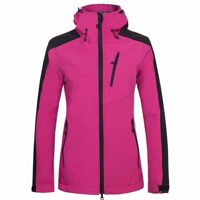 Customize LOGO Thermal Fleece Waterproof Hoodies Softshell Jacket Women Windproof Outdoor Hiking Camping Trekking Clothing