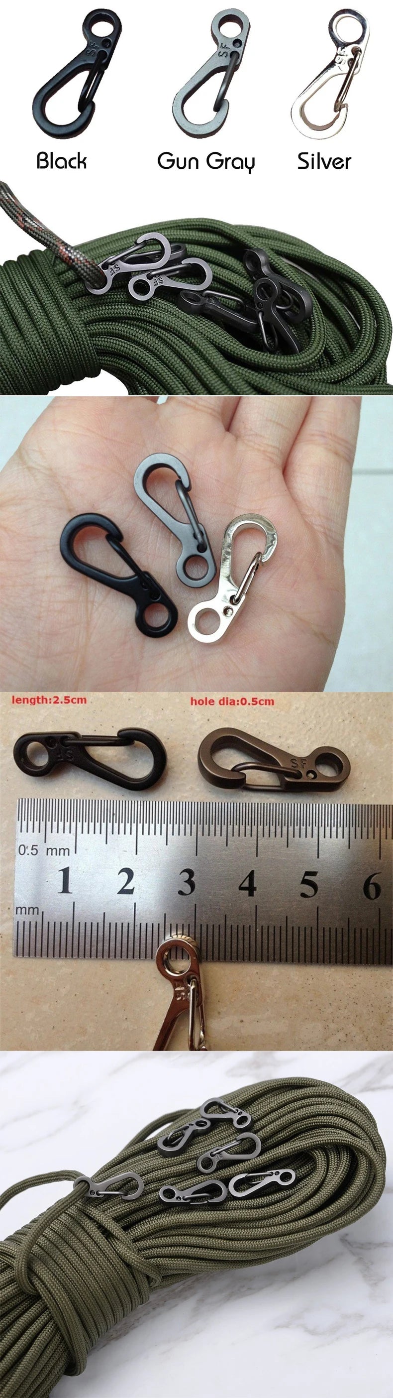 10Pcs/lot Mini Carabiner Keychain Camping Gadgets EDC Survival Equipment Snap Hook Climbing SF Spring Backpack Tactical Gear