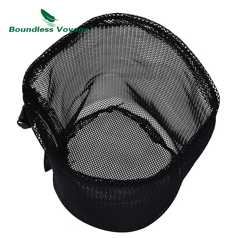 Boundless Voyage 5pcs Black Nylon Mesh Bag Gym Drawstring Net Bag Travel Stuff Sack for Cookware Outdoor Tools Storage Ditty Bag