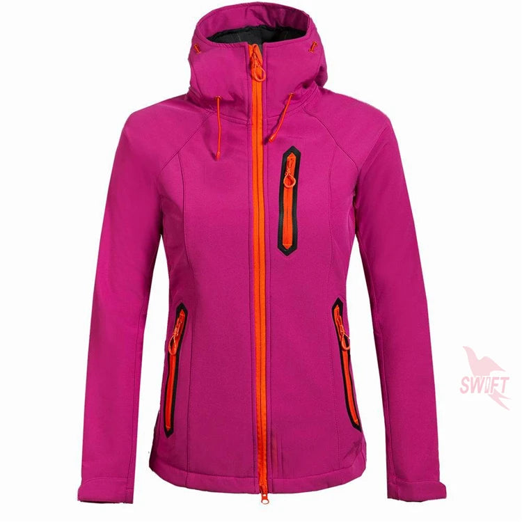 Customize LOGO Warm Fleece Softshell Jacket Women Outdoor Trekking Fishing Hiking Clothing Windproof Waterproof Ski Hooded Coat