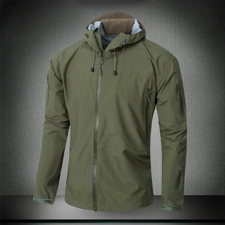 Outdoor Waterproof Hard Shell Jacket Men Camouflage Hooded Hardshell Thin Pressure Glue Windbreaker Coat Tops