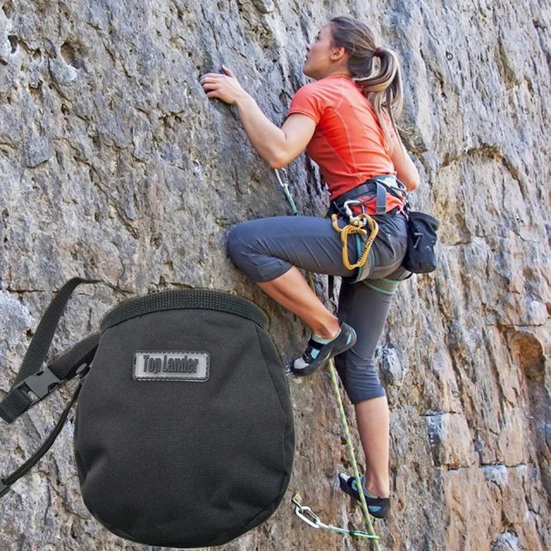 Rock Climbing Chalk Bag with Belt and Zipper Pocket for Fitness GYM Weight Lifting Hunting Bouldering Magnesia Sack Black Color