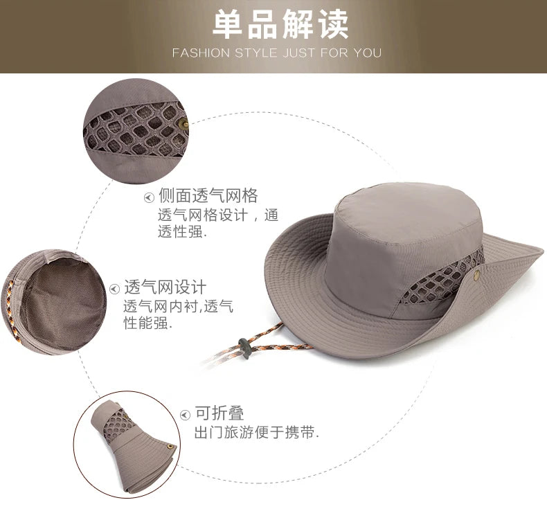 Men's Fishing Sun Hat Wide Brim Mountaineering Sun Hat Summer Outdoor Helmet Sun Cap  Fisherman's Hat B-8272