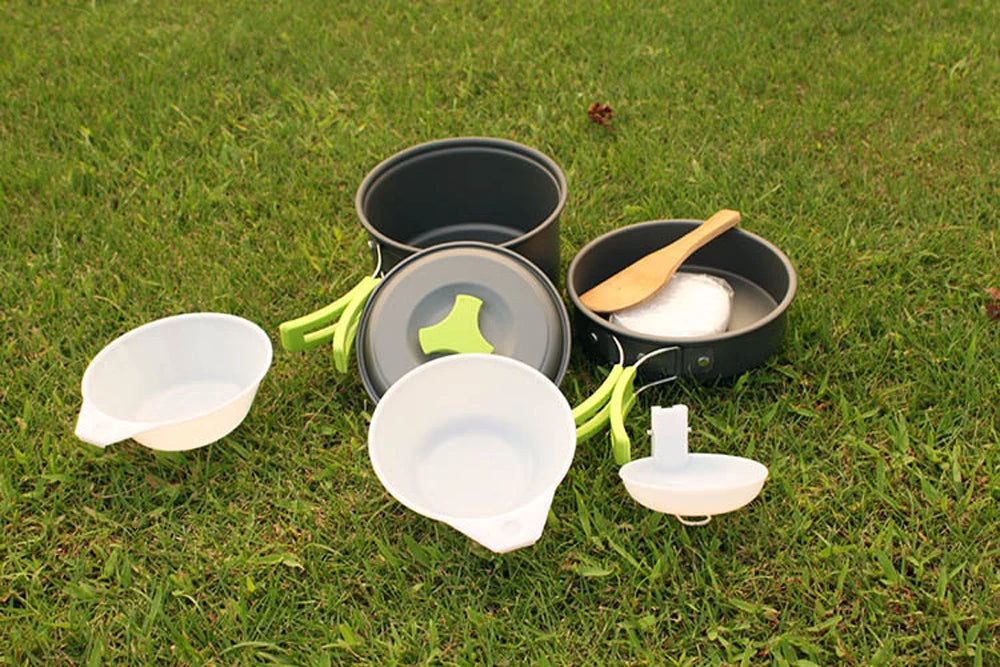 6pcs/set Portable 2-3 Persons Cookware Bowl Pot Spoon for Outdoor Camping Hiking Backpacking Travel Tableware Picnic Accessories