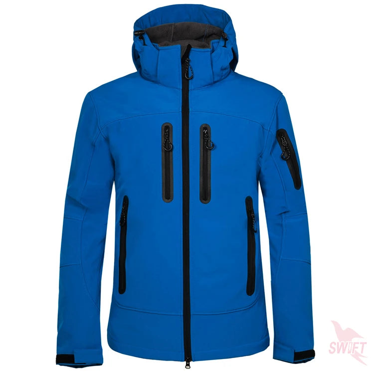 Custom Print New Softshell Jacket Men Waterproof Fleece Thermal Outdoor Hooded Hiking Coat Ski Trekking Camping Hoodie Clothing