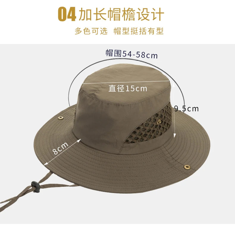 Men's Fishing Sun Hat Wide Brim Mountaineering Sun Hat Summer Outdoor Helmet Sun Cap  Fisherman's Hat B-8272