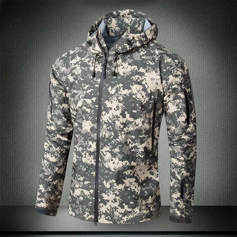 Outdoor Waterproof Hard Shell Jacket Men Camouflage Hooded Hardshell Thin Pressure Glue Windbreaker Coat Tops