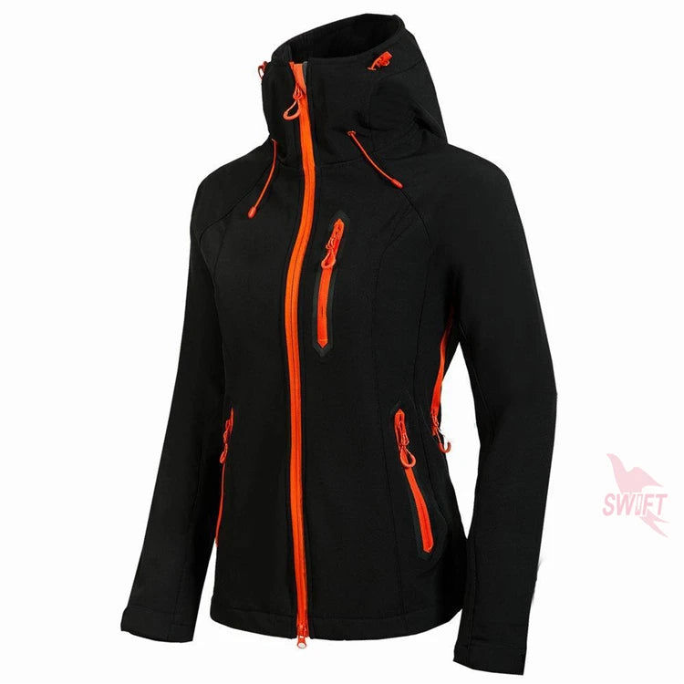 Customize LOGO Warm Fleece Softshell Jacket Women Outdoor Trekking Fishing Hiking Clothing Windproof Waterproof Ski Hooded Coat