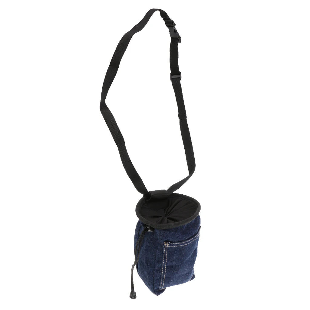 Denim Rock Climbing Chalk Bag With Waist Belt & Drawstring Closure