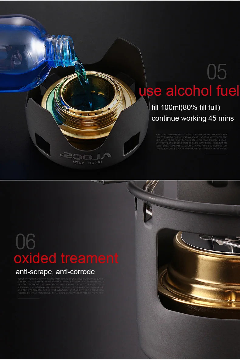 ALOCS B13/K04 Outdoor Camping Alcohol Burn Stove with Stand Folding Picnic Outdoor Stove Camping Cookware with Kettle