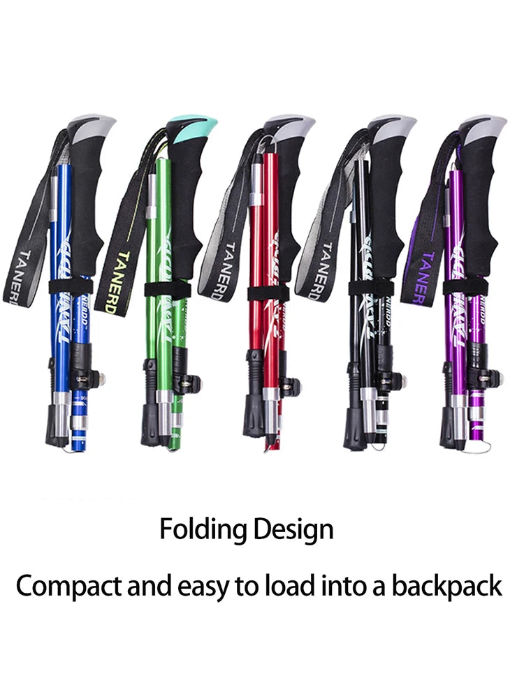 5-Section Outdoor Fold Trekking Pole Camping Portable Walking Hiking Stick For Nordic Elderly Telescopic Club Easy Put Into Bag