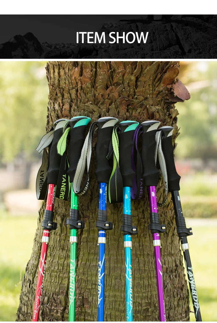 5-Section Outdoor Fold Trekking Pole Camping Portable Walking Hiking Stick For Nordic Elderly Telescopic Club Easy Put Into Bag