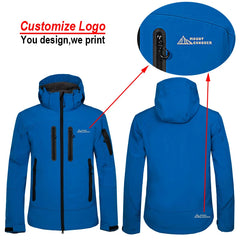 Custom Print New Softshell Jacket Men Waterproof Fleece Thermal Outdoor Hooded Hiking Coat Ski Trekking Camping Hoodie Clothing