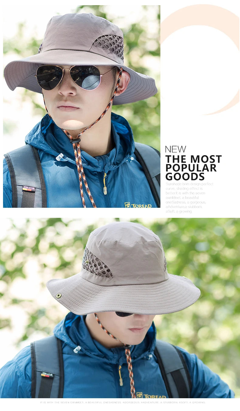 Men's Fishing Sun Hat Wide Brim Mountaineering Sun Hat Summer Outdoor Helmet Sun Cap  Fisherman's Hat B-8272