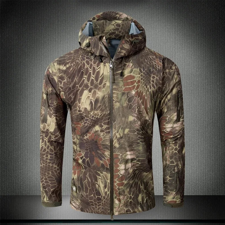 Outdoor Waterproof Hard Shell Jacket Men Camouflage Hooded Hardshell Thin Pressure Glue Windbreaker Coat Tops