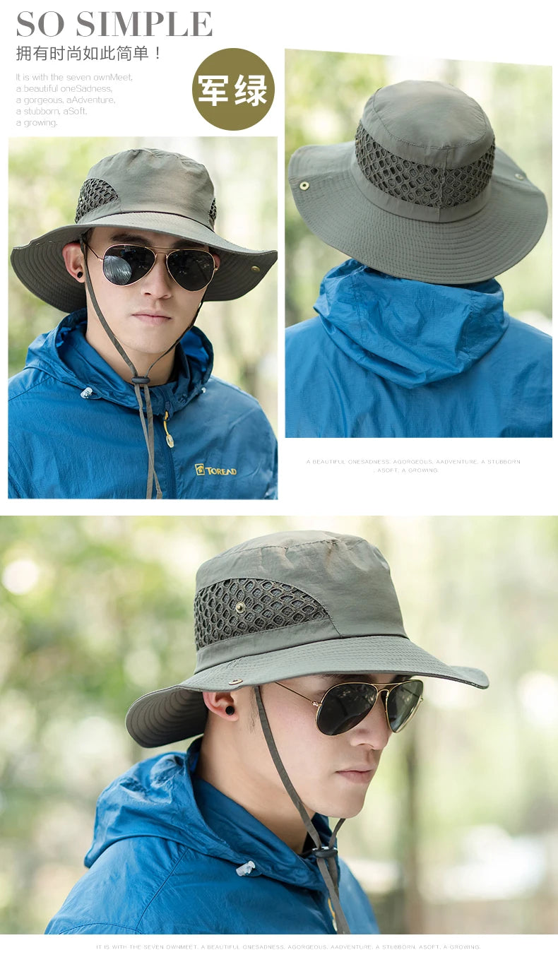 Men's Fishing Sun Hat Wide Brim Mountaineering Sun Hat Summer Outdoor Helmet Sun Cap  Fisherman's Hat B-8272