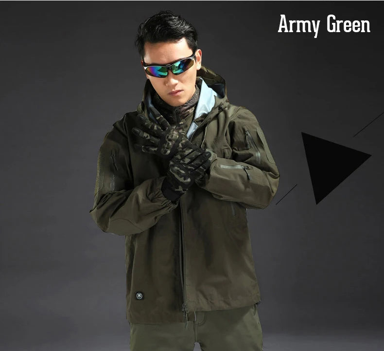 Outdoor Waterproof Hard Shell Jacket Men Camouflage Hooded Hardshell Thin Pressure Glue Windbreaker Coat Tops