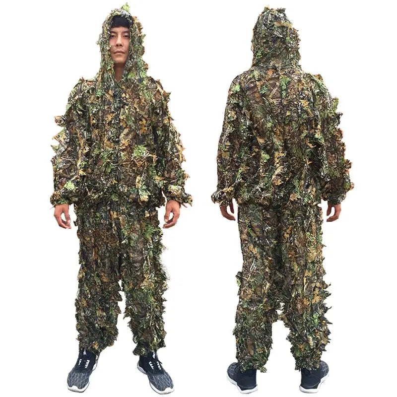 Men Women Kids Outdoor Ghillie Suit Camouflage Clothes Jungle Suit CS Training Leaves Clothing Hunting Suit Pants Hooded Jacket