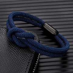 Stylish Two -Toned bondage Rope Square Knot Bracelet Men Women outdoor adventure climbing surf Bracelet With Black 316L Magnet