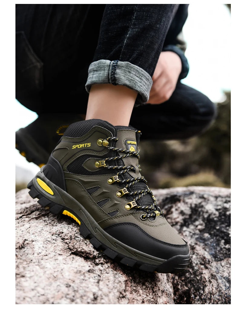 Large Size Outdoor Hiking Boots Men Women Non Slip Lace Up Climbing Winter Black Warm Fur Sneakers Size 42 Trekking Hiking Shoe