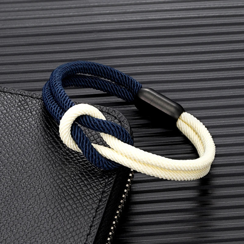 Stylish Two -Toned bondage Rope Square Knot Bracelet Men Women outdoor adventure climbing surf Bracelet With Black 316L Magnet