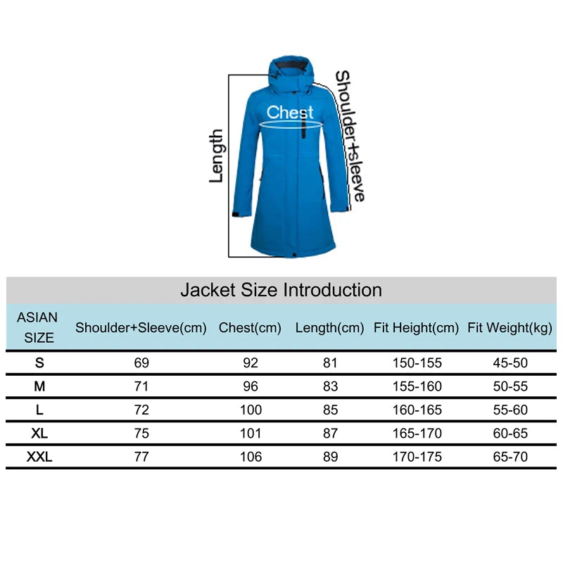 TRVLWEGO Woman's Outdoor Long Style Fleece Hiking Camping Trekking Casual Sports Hooded Jacket Windbreaker Soft Shell Clothing