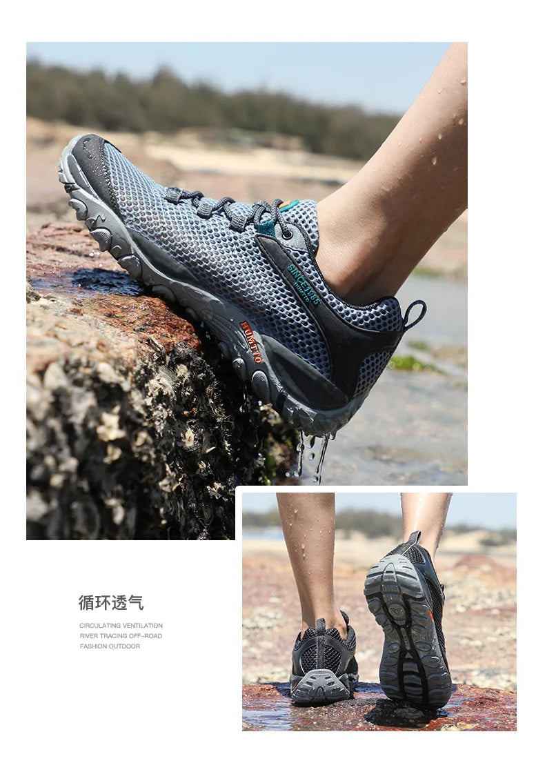 HUMTTO Summer Hiking Sneakers Shoes for Men 2021 Breathable Outdoor Trekking Sport Mens Water Shoes Climbing Walking Man Shoes